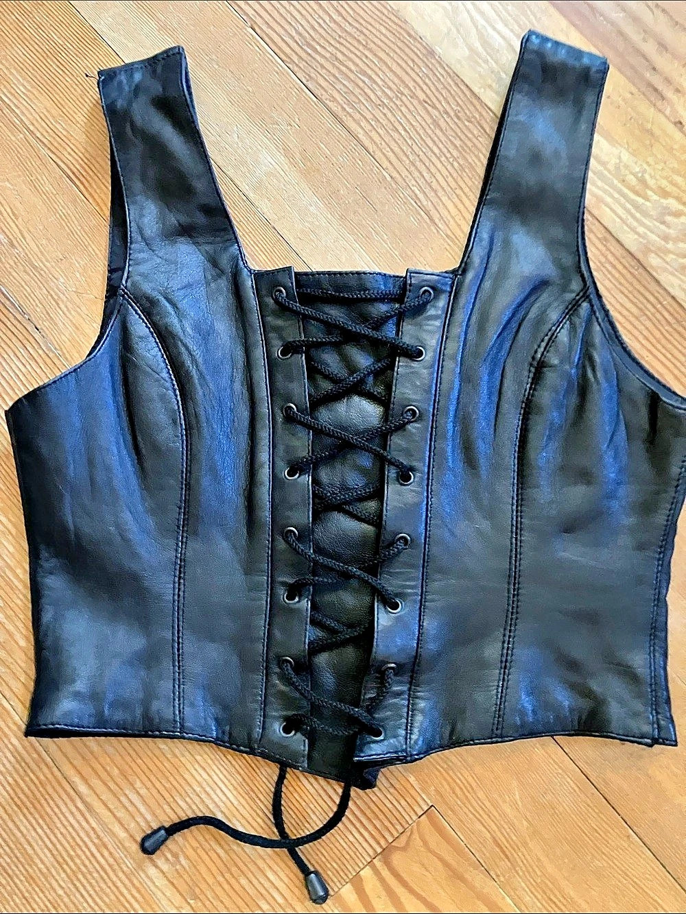 Allstate Leather Black Lace-Up Genuine Leather Vest Size Medium